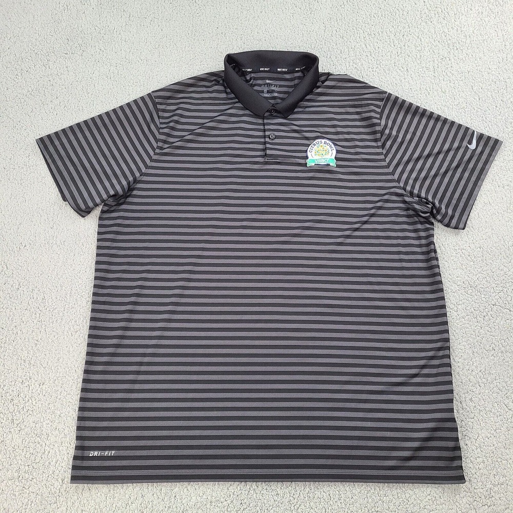 Nike Polo Shirt Mens XXL Black Gray Striped‎ Dri-Fit Golf VRBO Citrus Bowl